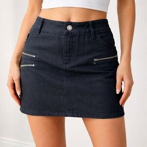 Zadig & Voltaire Jill Brut Black Coated Denim Mini Skirt Zipper Detail 36 Small